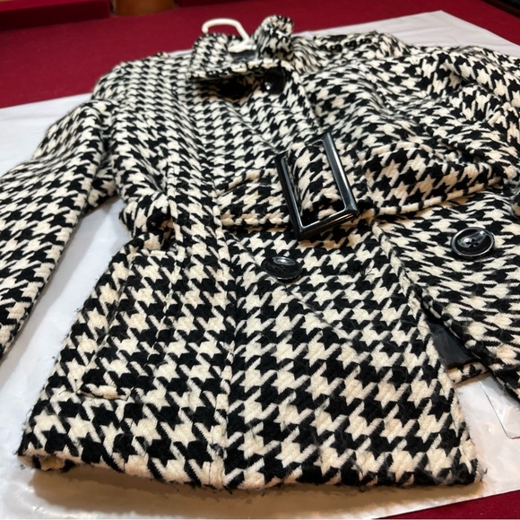 Last Kiss BIG Black Houndstooth Belted Acrylic Peacoat Pockets high Collar Lined - Picture 15 of 15